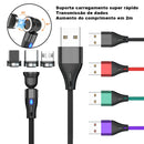 Cabo Magnético Rotativo 3 em 1 USB 540° para Carga Rápida
